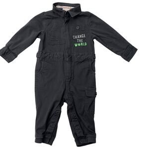 Cat & Jack Boys 12M Gray Coveralls Change the World Long Sleeve Pants One Piece